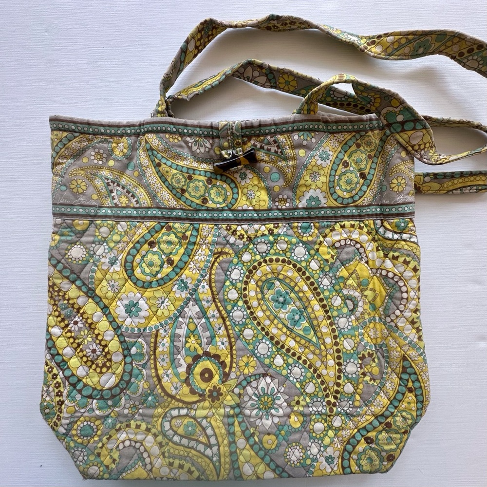 Vera Bradley yellow green paisley toggle closure tote‎ bag purse
